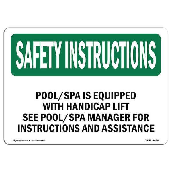 OSHA INSTRUCTIONS, 7" Height, Aluminum, 10" x 7", Landscape, Pool Spa Is Equipped W/ Handicap W/
